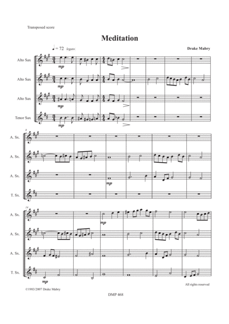 Meditation 3 Altos Tenor Saxophone Sheet Music