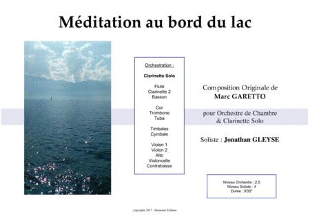 Meditation Au Bord Du Lac Original Piece For Solo Clarinet Orchestra Sheet Music