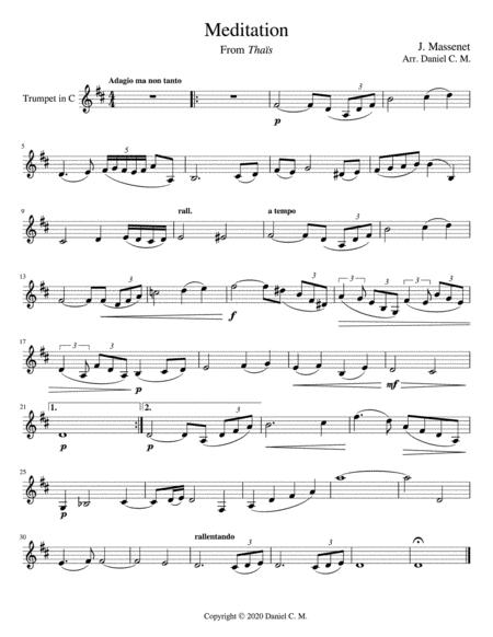 Free Sheet Music Meditation For C Trumpet And Piano Easy