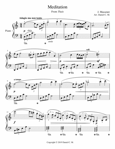 Free Sheet Music Meditation For Piano Easy