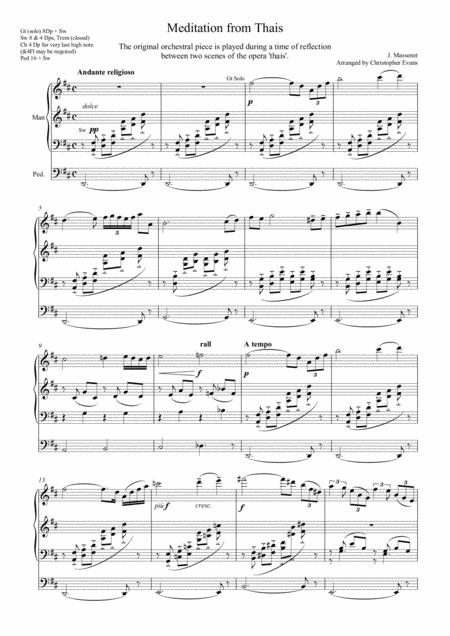 Free Sheet Music Meditation From Thais Arranged For Organ Solo