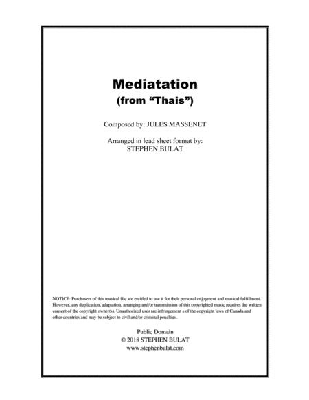 Free Sheet Music Meditation From Thais By Massenet Key Of Db