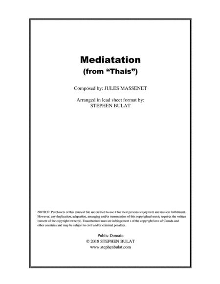 Free Sheet Music Meditation From Thais By Massenet Key Of G