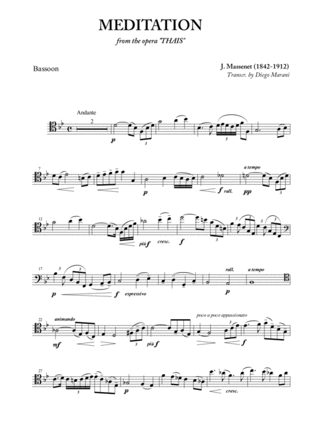 Meditation From Thais For Bassoon And Piano Sheet Music