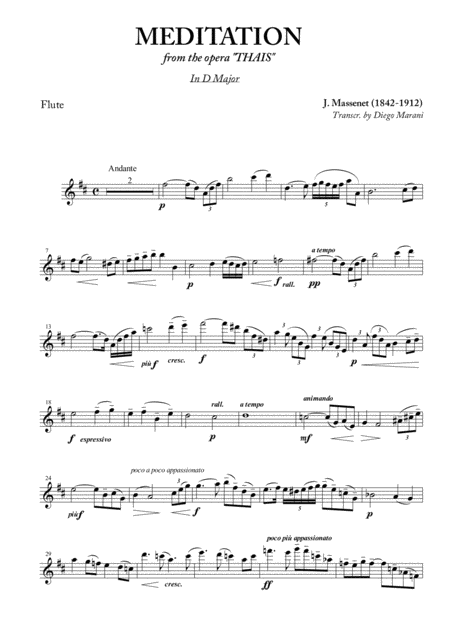 Meditation From Thais For Flute And Piano Sheet Music