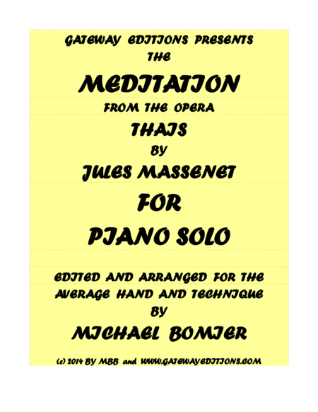 Free Sheet Music Meditation From The Opera Thais For Piano Solo