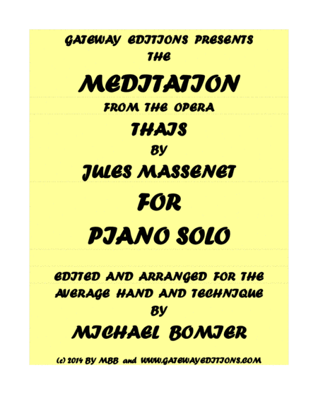 Meditation From The Opera Thais For Piano Solo Sheet Music