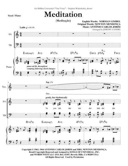 Free Sheet Music Meditation Meditao Vocal Jazz Ensemble