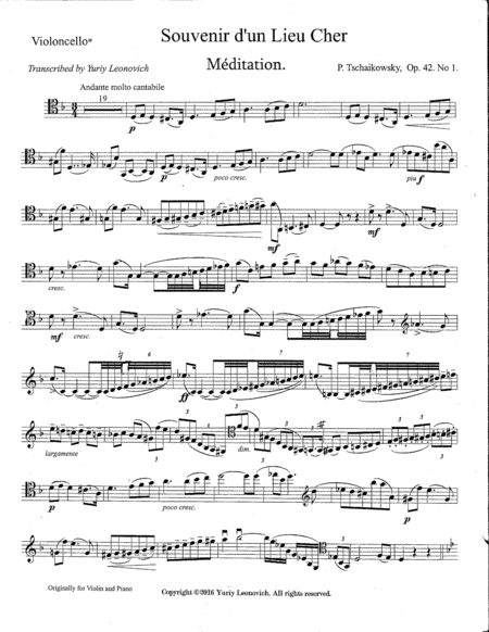 Meditation Scherzo And Melodie Op 42 Transcribed For Cello Sheet Music