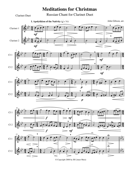 Free Sheet Music Meditations For Christmas Russian Chant For Clarinet Duet