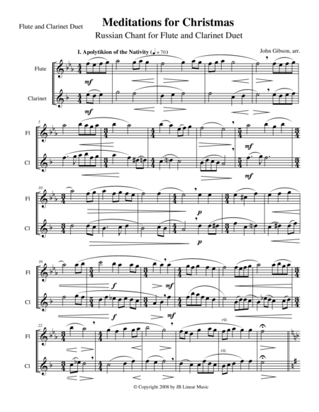 Meditations For Christmas Russian Chant For Flute And Clarinet Duet Sheet Music