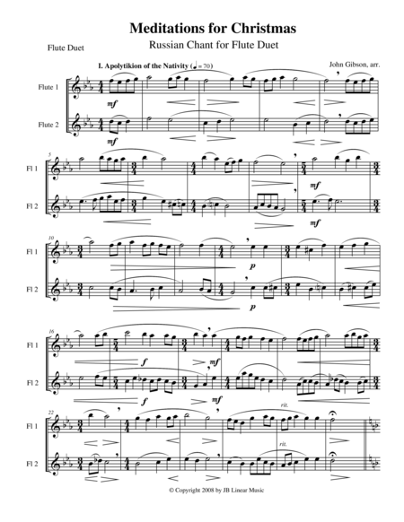 Free Sheet Music Meditations For Christmas Russian Chant For Flute Duet