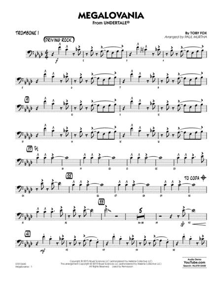 Free Sheet Music Megalovania Arr Paul Murtha Trombone 1