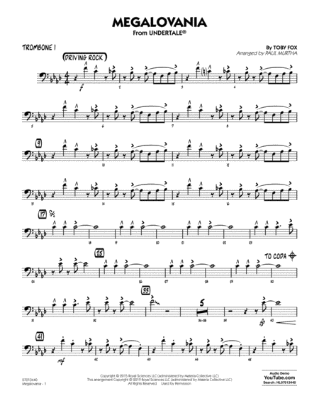 Megalovania Arr Paul Murtha Trombone 1 Sheet Music