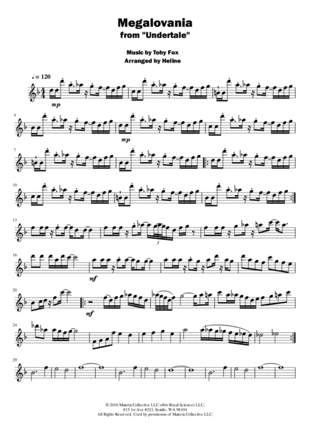 Free Sheet Music Megalovania From Undertale For Flute