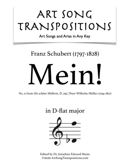 Mein D 795 Transposed To D Flat Major Sheet Music