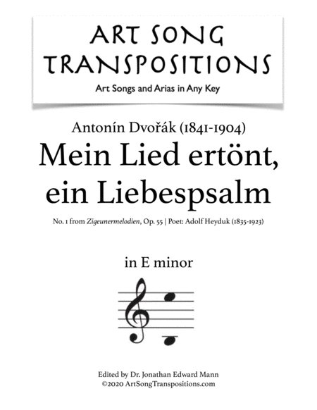 Mein Lied Ertnt Ein Liebespsalm Op 55 No 1 Transposed To E Minor Sheet Music