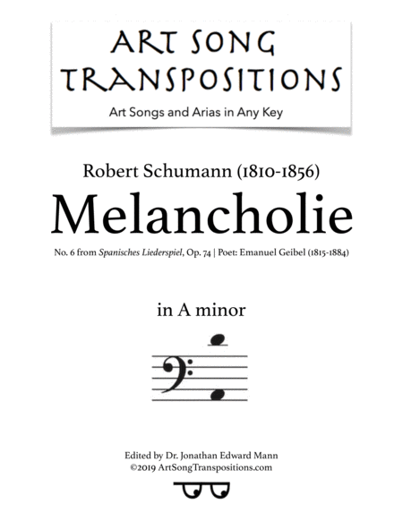 Melancholie Op 74 No 6 A Minor Bass Clef Sheet Music