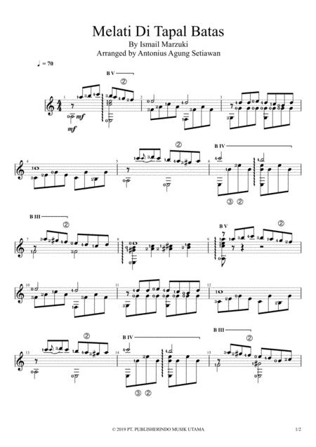 Free Sheet Music Melati Di Tapal Batas Solo Guitar Score