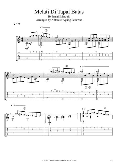 Free Sheet Music Melati Di Tapal Batas Solo Guitar Tablature