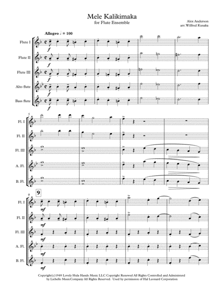 Mele Kalikimaka For Flute Ensemble Sheet Music