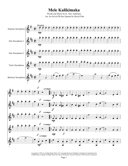 Mele Kalikimaka Fors A Atb Sax Quartet Sheet Music