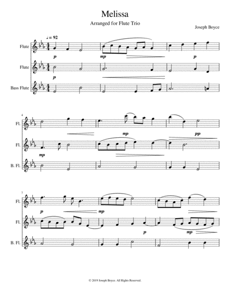 Free Sheet Music Melissa For Flute Trio