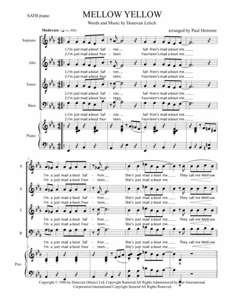 Free Sheet Music Mellow Yellow Satb Piano