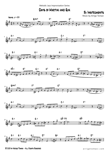 Free Sheet Music Melodic Jazz Improvisation Series Days Of Martini And Gin Bb Instruments