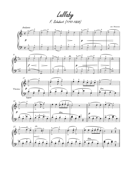 Melodie By Schubert For Easy Piano Sheet Music