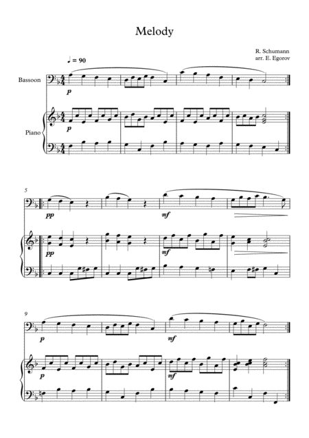 Free Sheet Music Melody Robert Schumann For Bassoon Piano