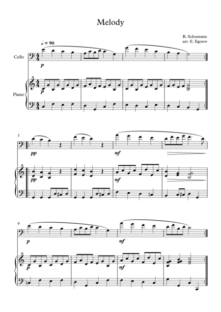 Free Sheet Music Melody Robert Schumann For Cello Piano