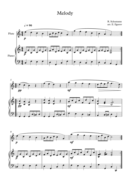 Melody Robert Schumann For Flute Piano Sheet Music