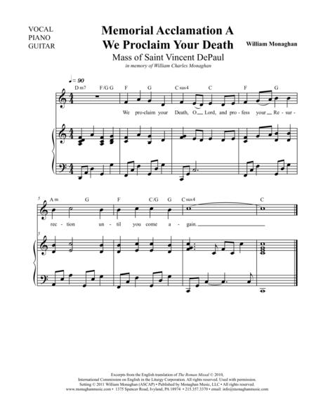 Memorial Acclamation A Mass Of St Vincent De Paul Sheet Music