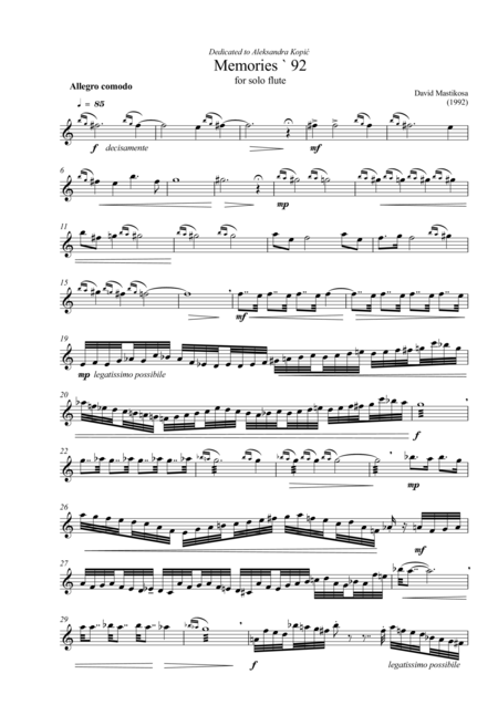 Free Sheet Music Memories 92 For Solo Flute