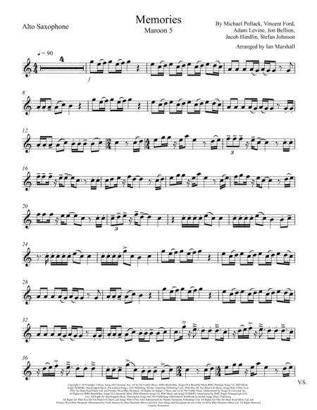 Memories By Maroon 5 Alto Sax Solo And Piano Accompaniment Sheet Music