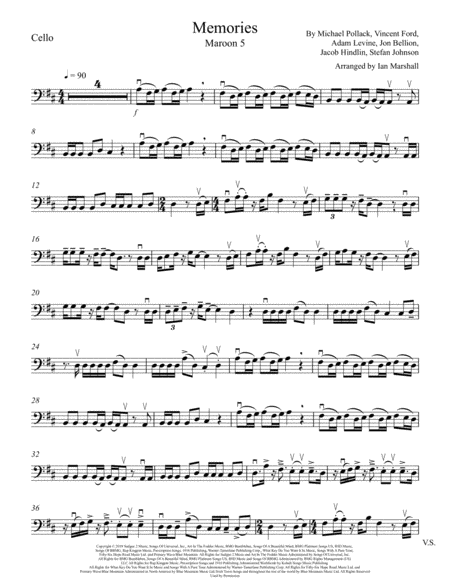 Memories By Maroon 5 Cello Solo And Piano Accompaniment Sheet Music