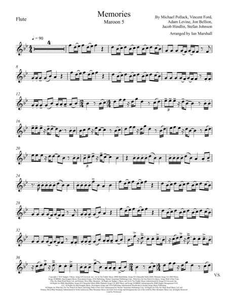 Memories By Maroon 5 Flute Solo And Piano Accompaniment Sheet Music