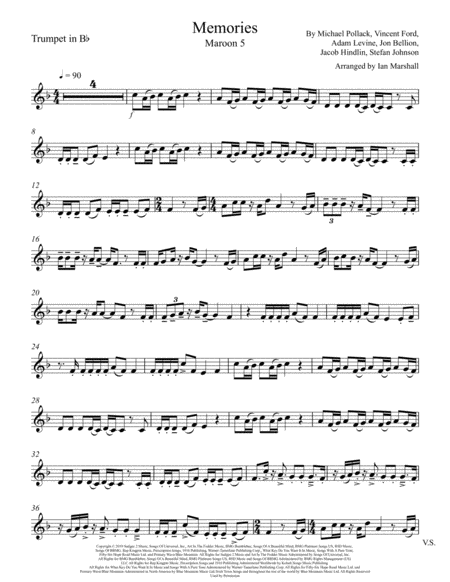 Free Sheet Music Memories By Maroon 5 Trumpet Solo And Piano Accompaniment