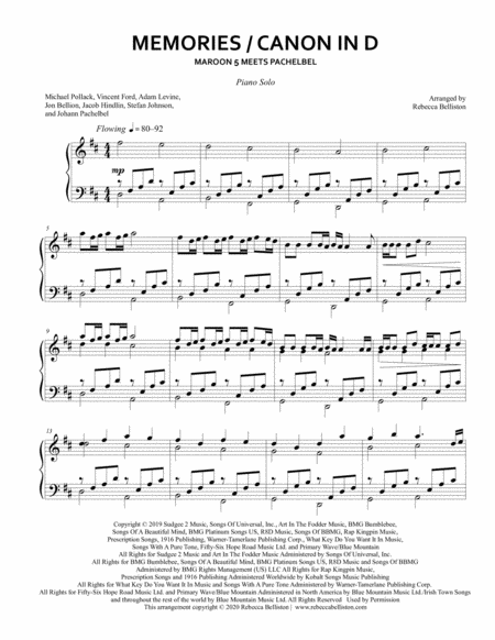 Memories Canon In D Piano Solo Sheet Music