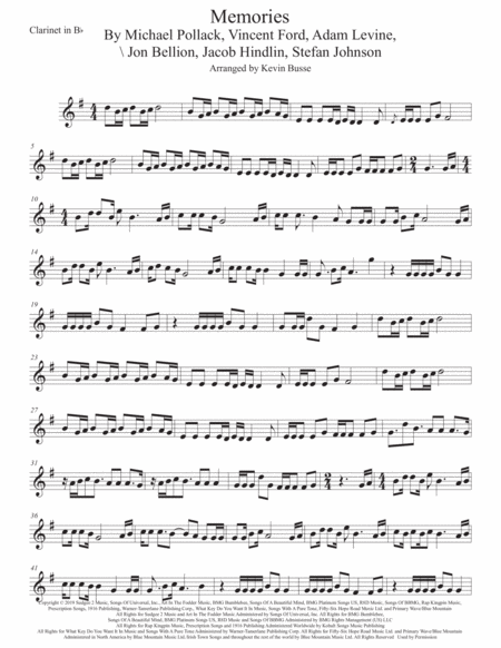 Free Sheet Music Memories Clarinet