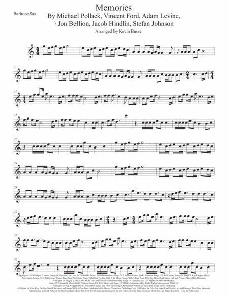 Memories Easy Key Of C Bari Sax Sheet Music