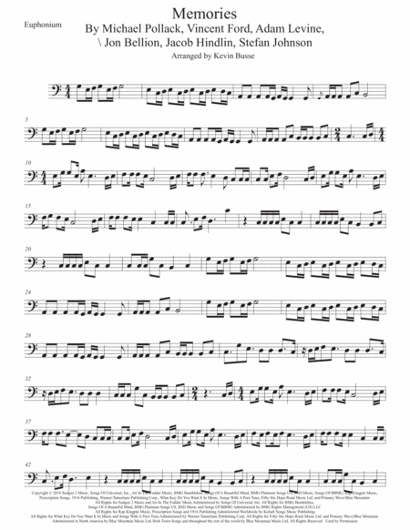 Memories Easy Key Of C Euphonium Sheet Music