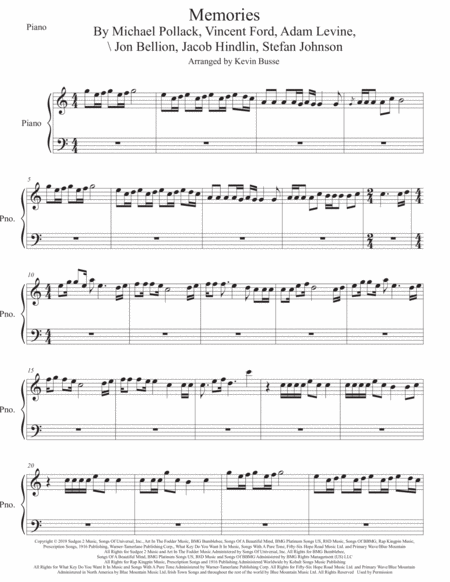 Memories Easy Key Of C Piano Sheet Music