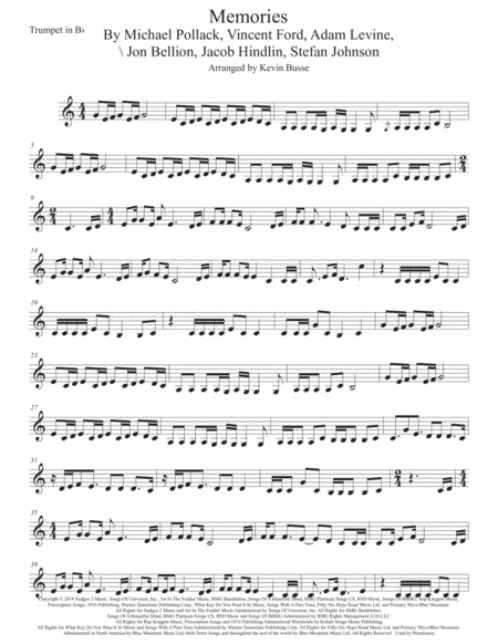 Memories Easy Key Of C Trumpet Sheet Music