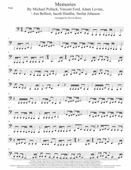 Memories Easy Key Of C Tuba Sheet Music