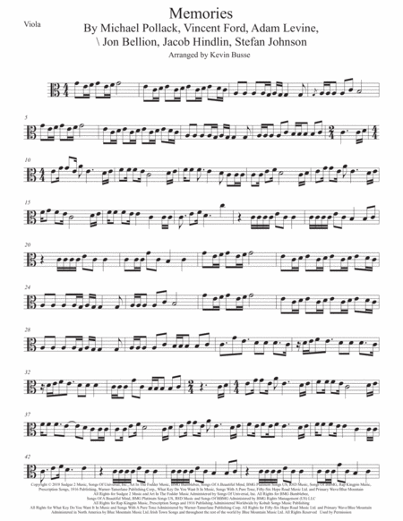 Memories Easy Key Of C Viola Sheet Music