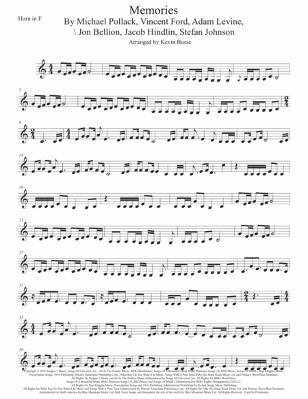 Free Sheet Music Memories Horn In F