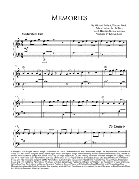 Free Sheet Music Memories Maroon 5 Easy Piano