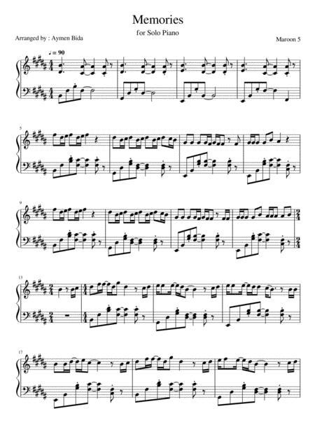 Memories Maroon 5 For Solo Piano Sheet Music